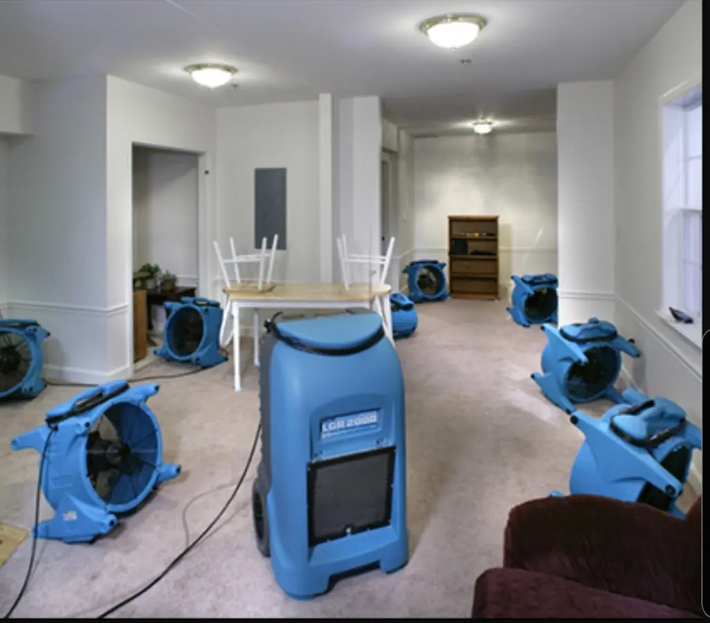 Air movers and dehumidifier setup for Water Extraction & Removal in Bostonia